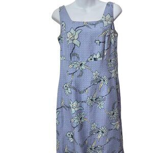 Tommy Bahama Dress Size 8 Floral Blue White‎ Sleeveless Sheath Lined Women Silk